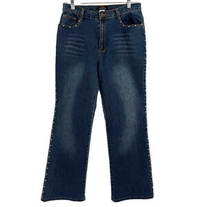 Isabel Jeans Womens 8 Bootcut Blue Denim Rhinestone Studded Stretch Y2K Made USA